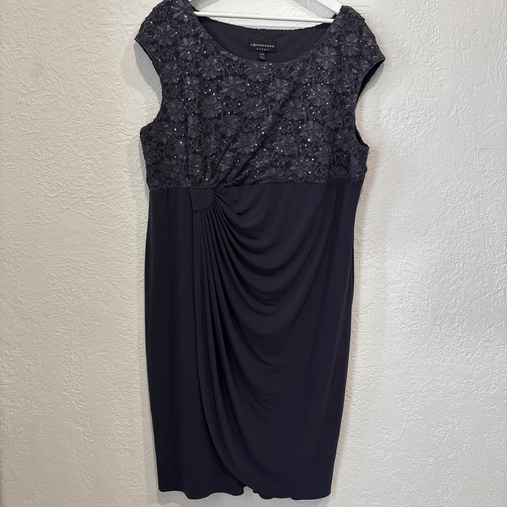 Women's Connected Woman Charcoal Grey Sequin Lace Dress 22W(289)